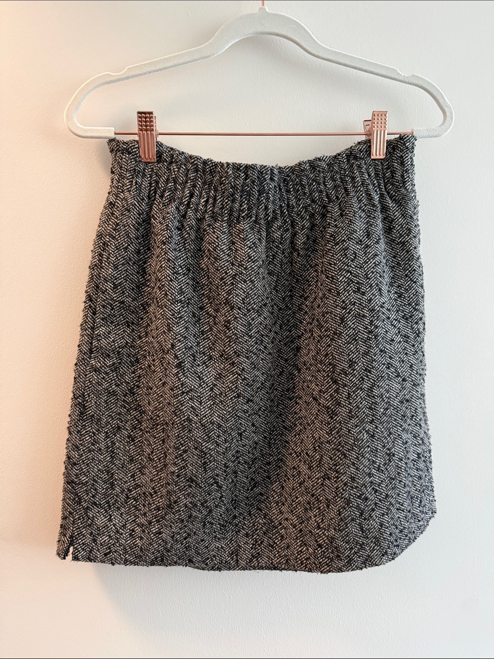J. Crew Black and White Herringbone Elastic Waist Mini Skirt